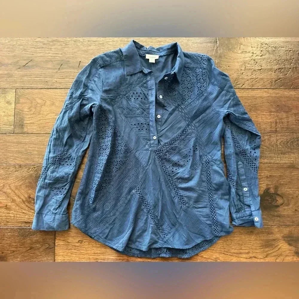 Sundance Blue Embroidered Button-Front Blouse